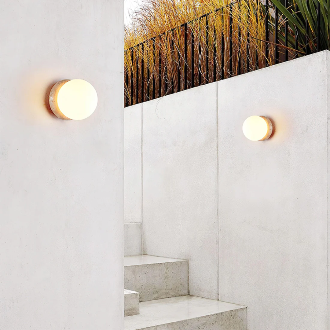 Waterbestendige Buiten Wandlamp van Travertin met Moderne Vormgeving – Eenvoudige Installatie voor Tuin en Terras