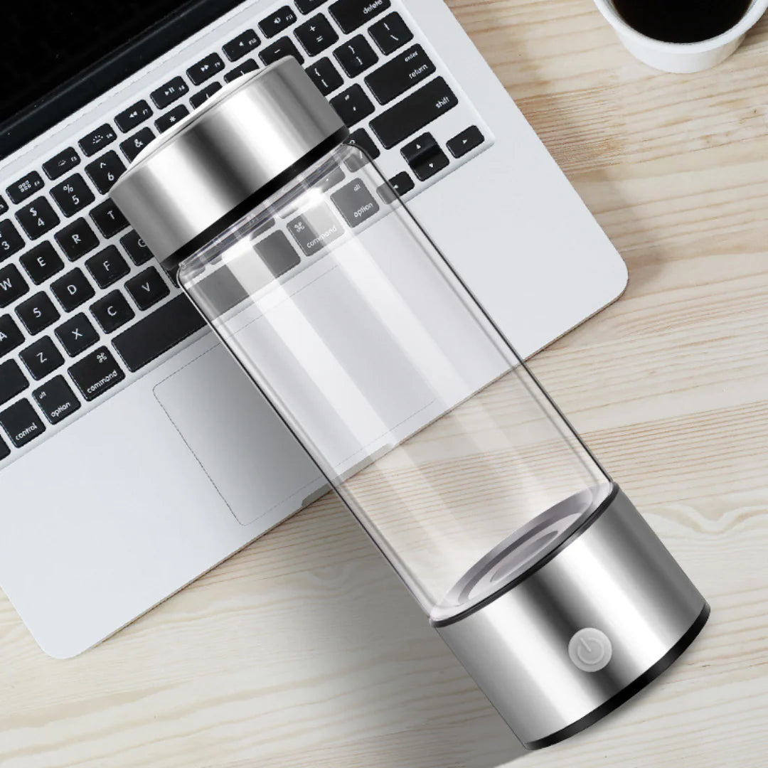 Waterfles met Waterstof voor Optimale Hydratatie - Duurzaam Borosilicaatglas, Oplaadbaar en Herbruikbaar, 12 oz