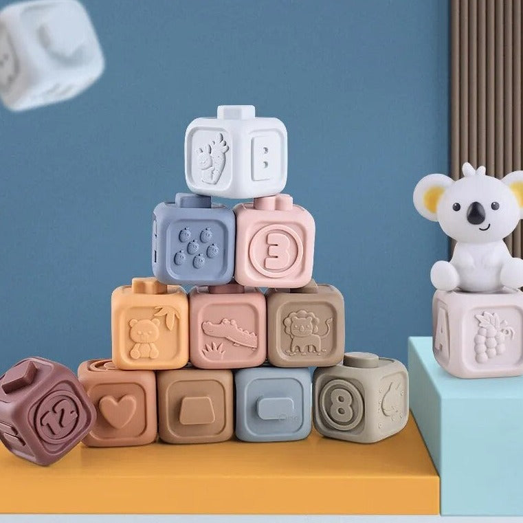 Zachte bouwblokken voor baby's - Sensorische koala-blokjes met bijtringen voor motorische ontwikkeling en tandjes krijgen