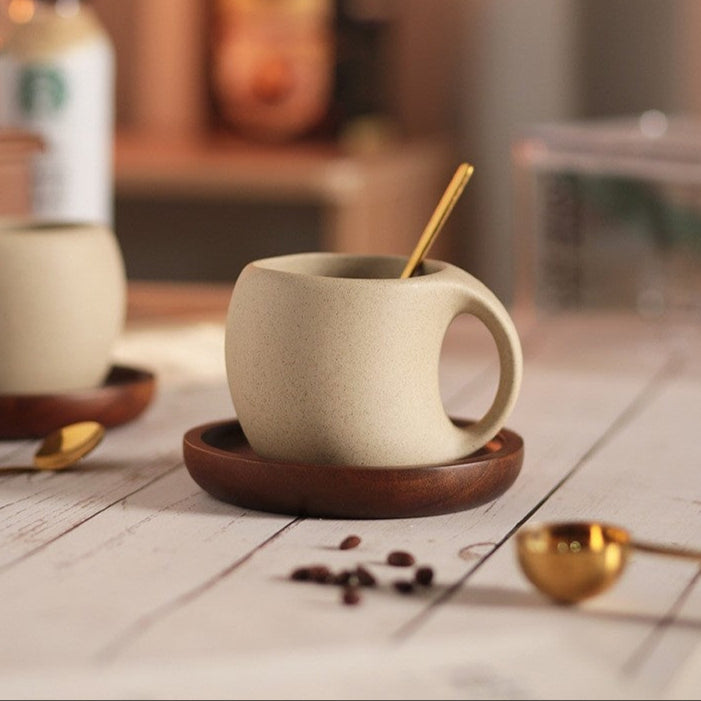 Zen Retro Koffiekop met Schotel en Lepel - Japans Design