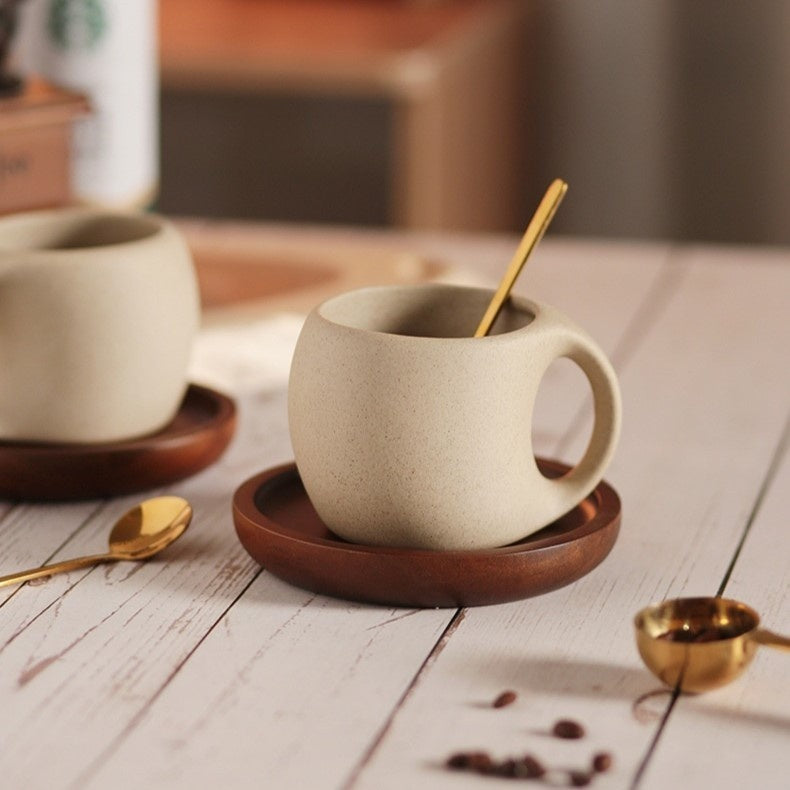 Zen Retro Koffiekop met Schotel en Lepel - Japans Design