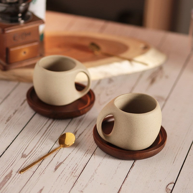 Zen Retro Koffiekop met Schotel en Lepel - Japans Design