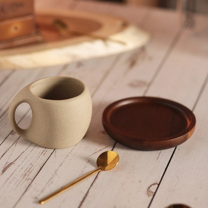 Zen Retro Koffiekop met Schotel en Lepel - Japans Design