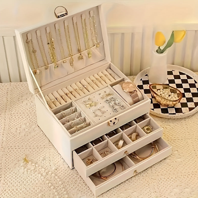 Elegante Sieradenopbergdoos met Meerdere Vakken – Premium Lederen Organizer voor Ringen, Kettingen, Oorbellen en Meer