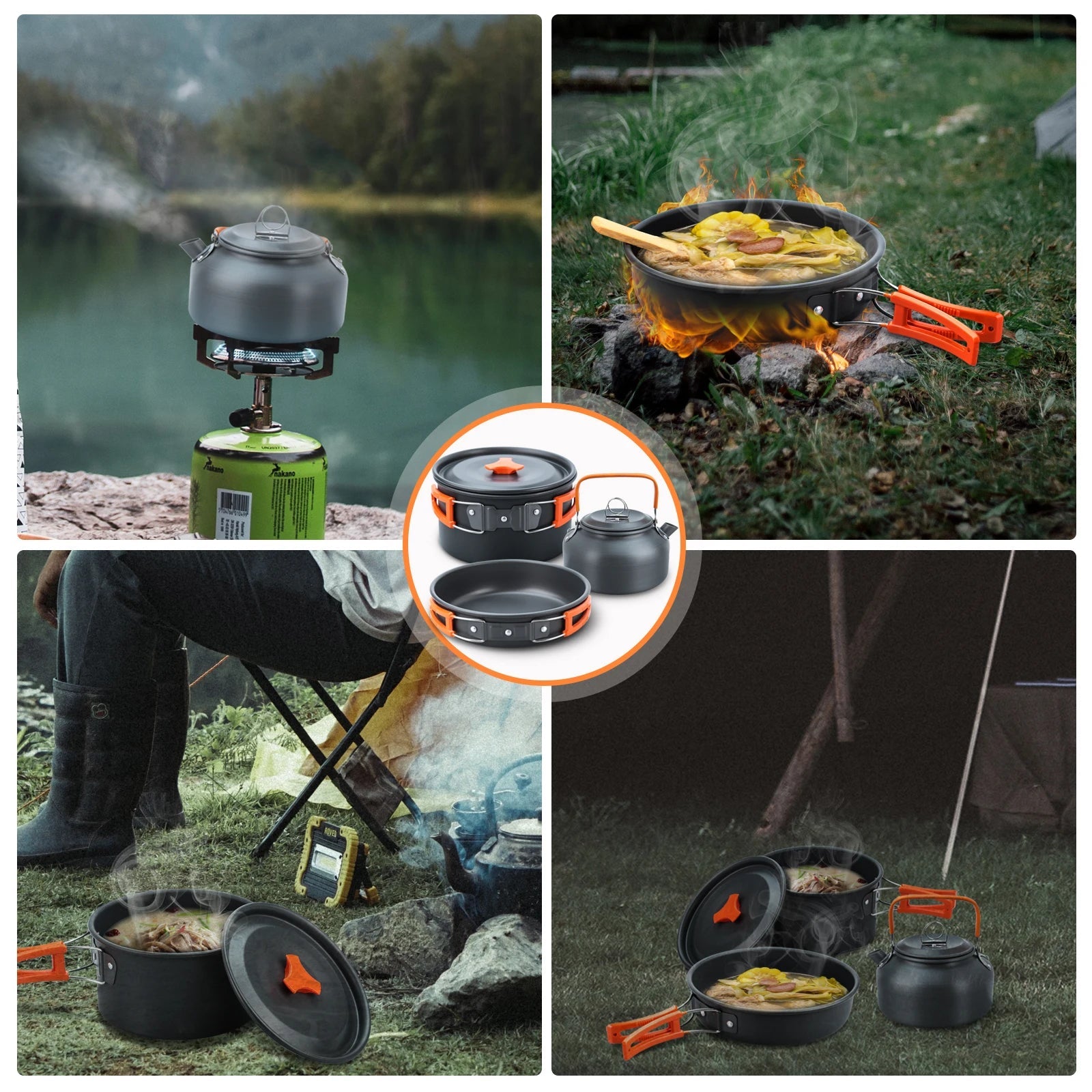 17-delige Campingset voor Twee Personen met Opvouwbare Pannen en Servies – Lichtgewicht, Compacte Opbergtas