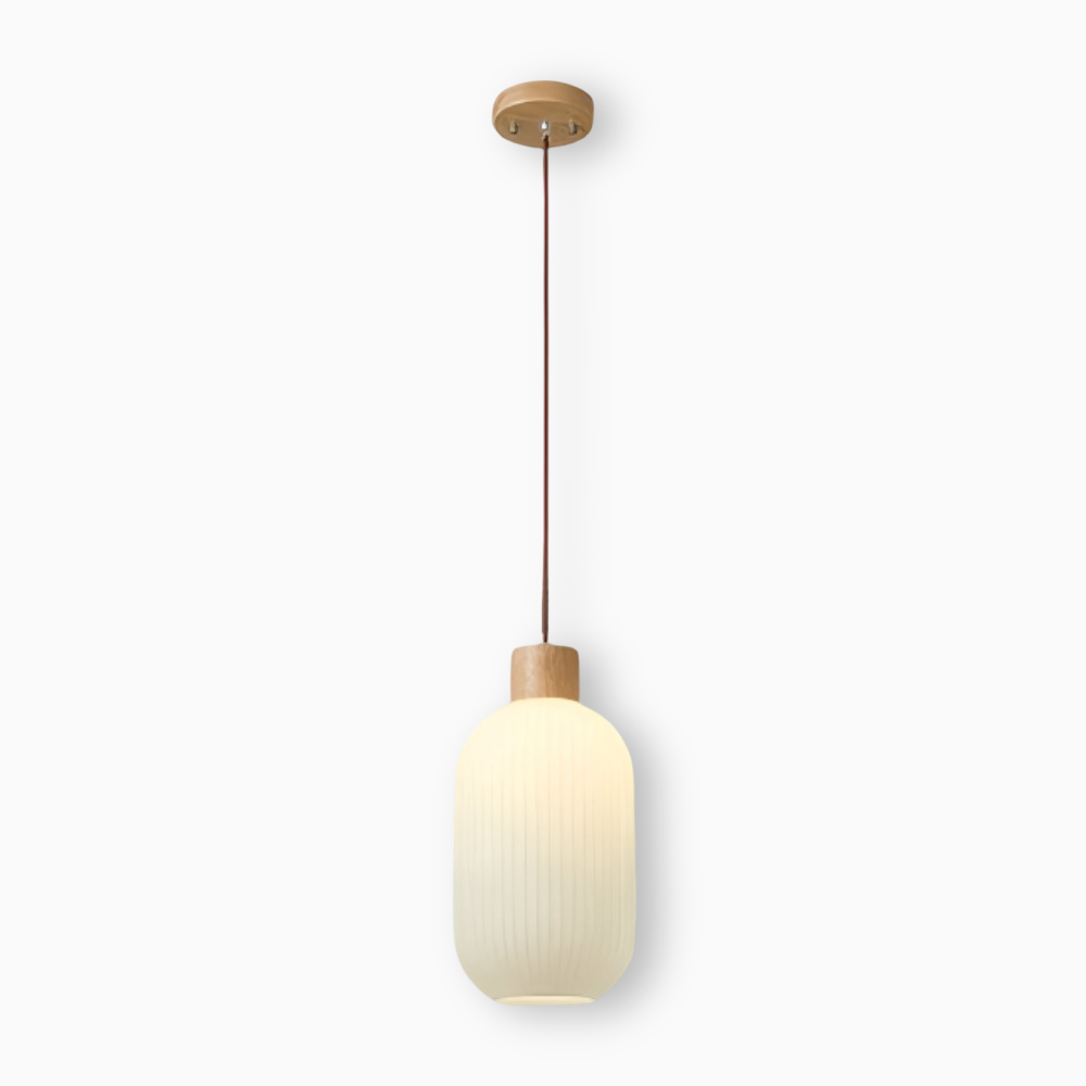 AkariLuxe hanglamp - Elegante Japanse hanglamp van melkwit geribbeld glas