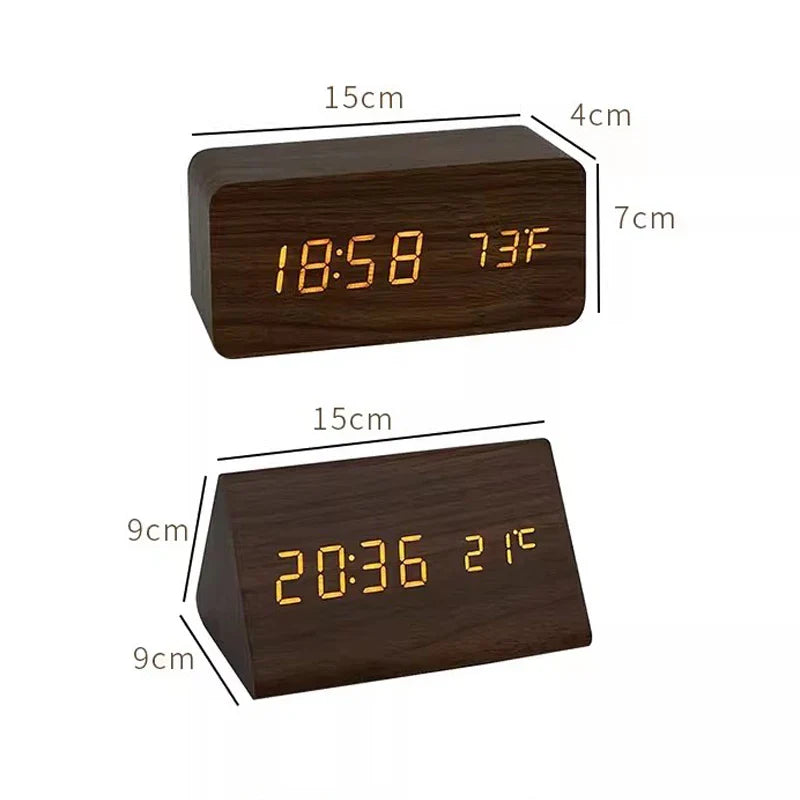 Digitale Houten Wekker – LED Display, Spraakbesturing, Instelbare Helderheid