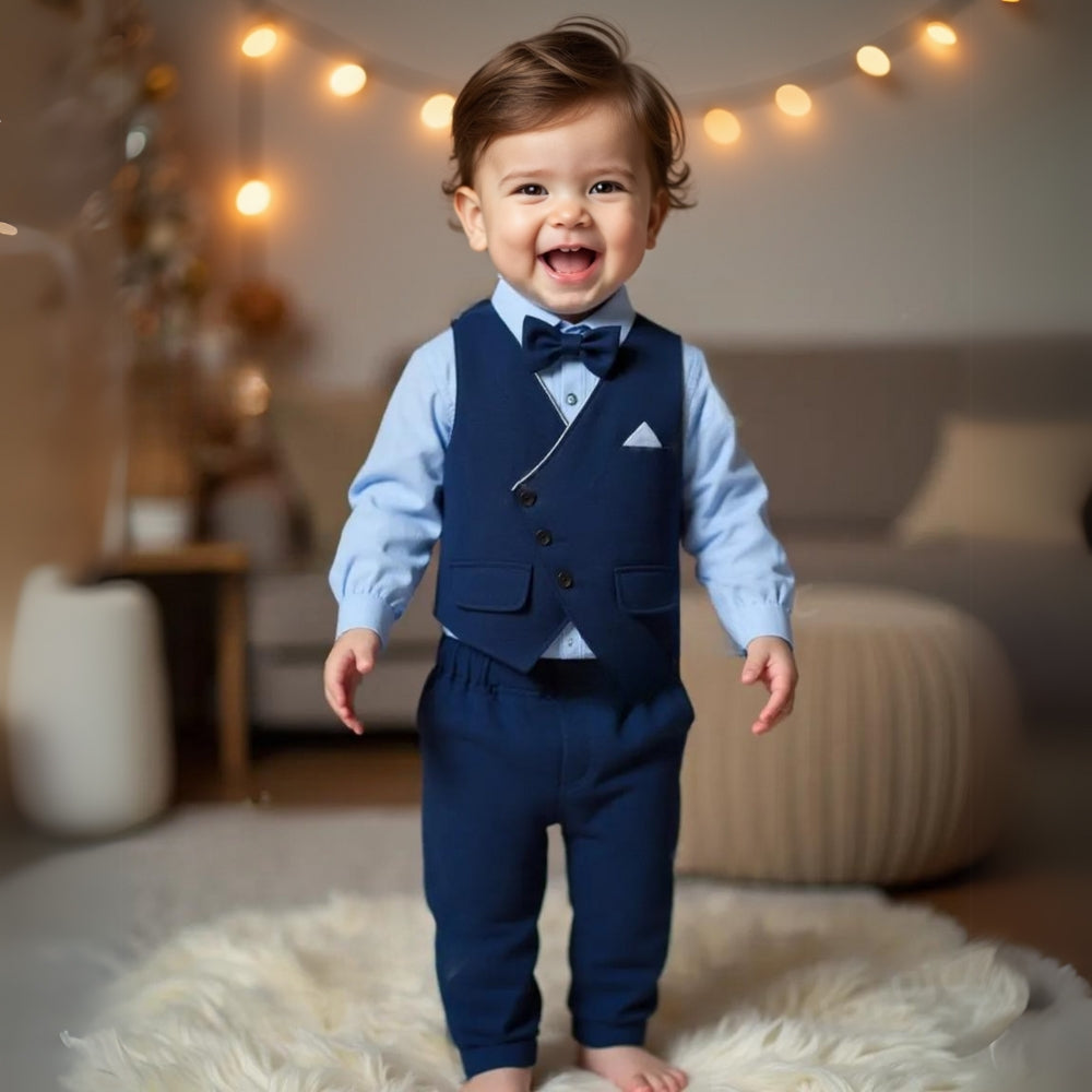 Chic 3-delig jongenspak – overhemd, vest en pantalon met vlinderdas