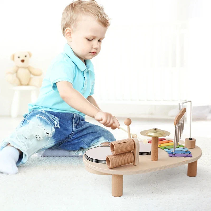Creatief kindermuziekstation met xylofoon, trommels en bel - Duurzaam en veilig speelgoed voor kinderen vanaf 3 jaar