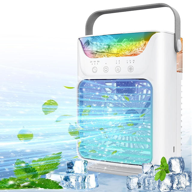 Draagbare AC Ventilator met 3 Snelheden en 7 Kleuren LED Verlichting – Ultrasilencieuze Koeler met USB-C Voeding 0