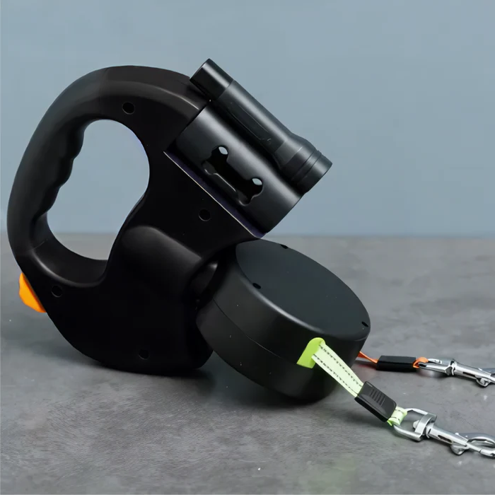 Dubbele Hondensnoer met LED Verlichting en 360° Draai Mechanisme – Tanglefree, Ergonomische Handgreep en Poepzakhouder