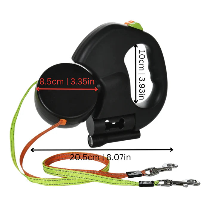 Dubbele Hondensnoer met LED Verlichting en 360° Draai Mechanisme – Tanglefree, Ergonomische Handgreep en Poepzakhouder