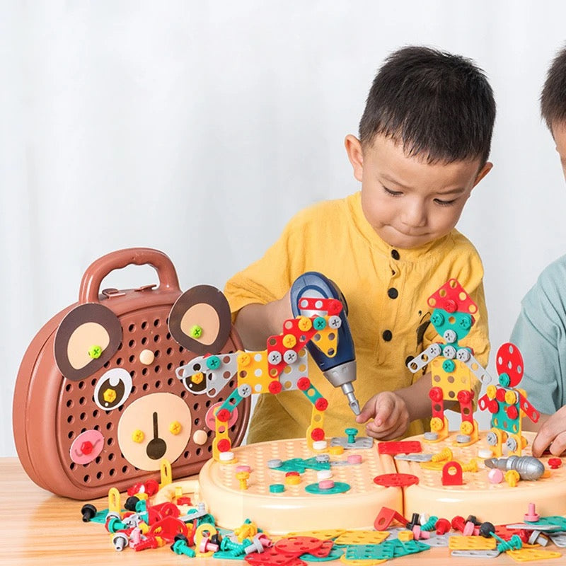 Elektrische boorconstructiespeelset voor kinderen - Complete gereedschapsset met draagtas