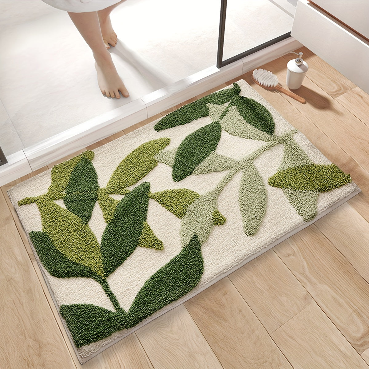 Fien absorberende badmat met een elegant bladpatroon - niet -slip comfort voor moderne badkamers