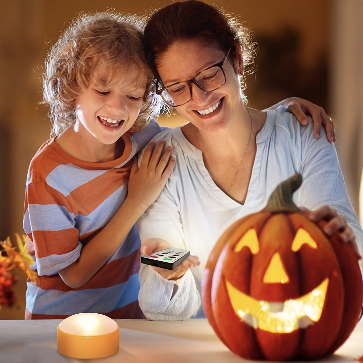 Flameless LED Jack-O-Lantern Lichten voor Halloween – Veilig, Batterijgevoed en Duurzaam Decor