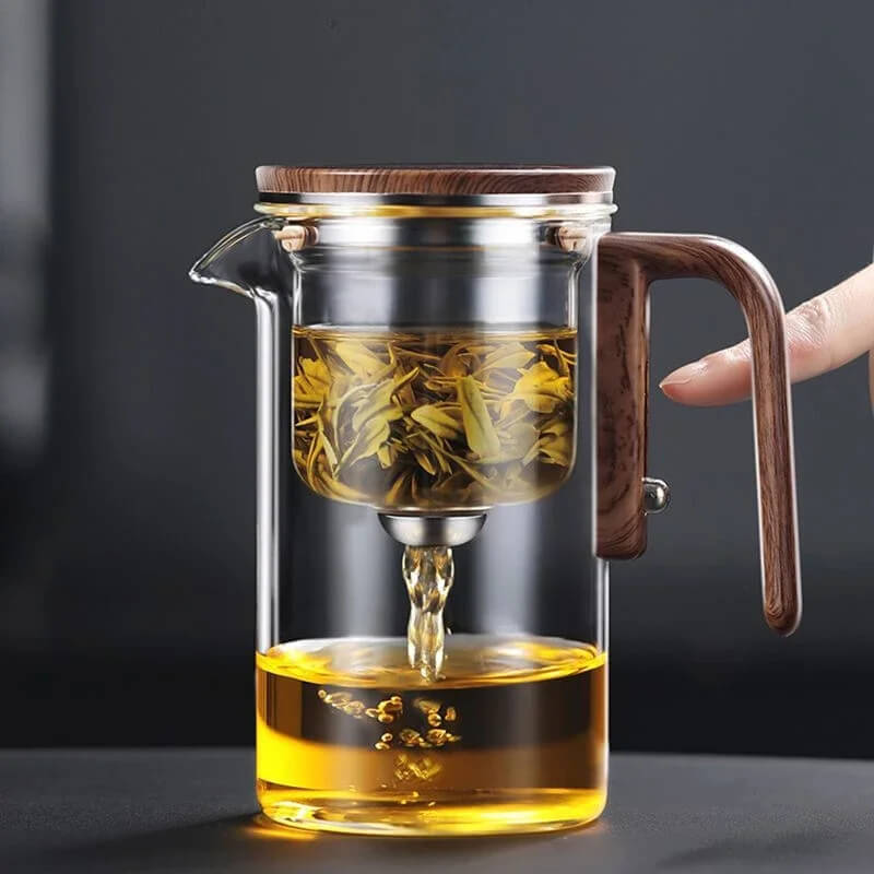 Glazen Theepot met Magnetische Infuser en Houten Handvat – Borosilicaatglas