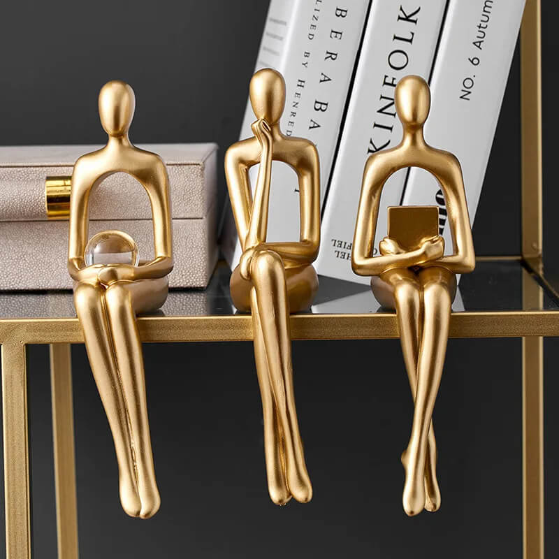 Decoratief beeld van de Gouden Denker - 23 cm hoog voor thuis- en kantoordecoratie