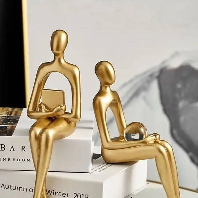 Decoratief beeld van de Gouden Denker - 23 cm hoog voor thuis- en kantoordecoratie