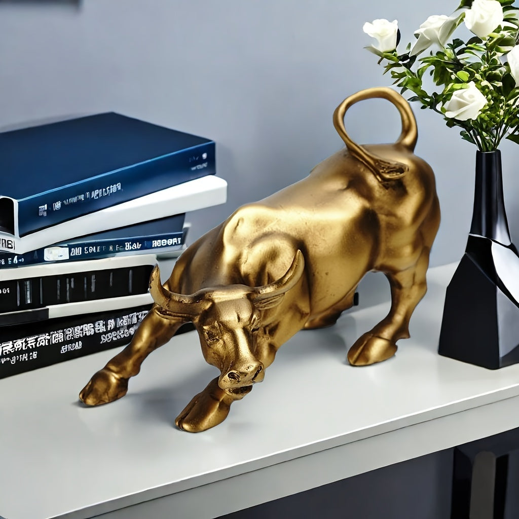 Gouden Hars Stier Beeld - Decoratief Symbool van Kracht en Ambitie voor Thuis en Kantoor