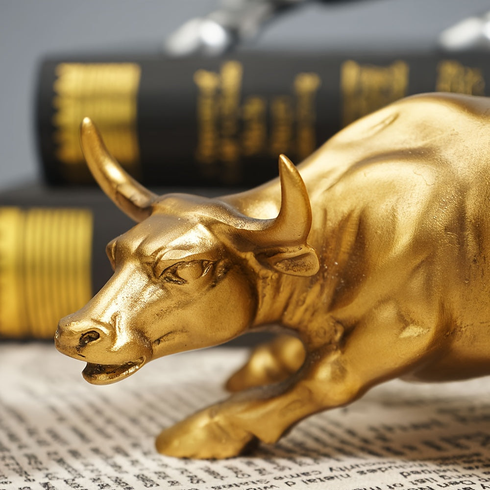 Gouden Hars Stier Beeld - Decoratief Symbool van Kracht en Ambitie voor Thuis en Kantoor