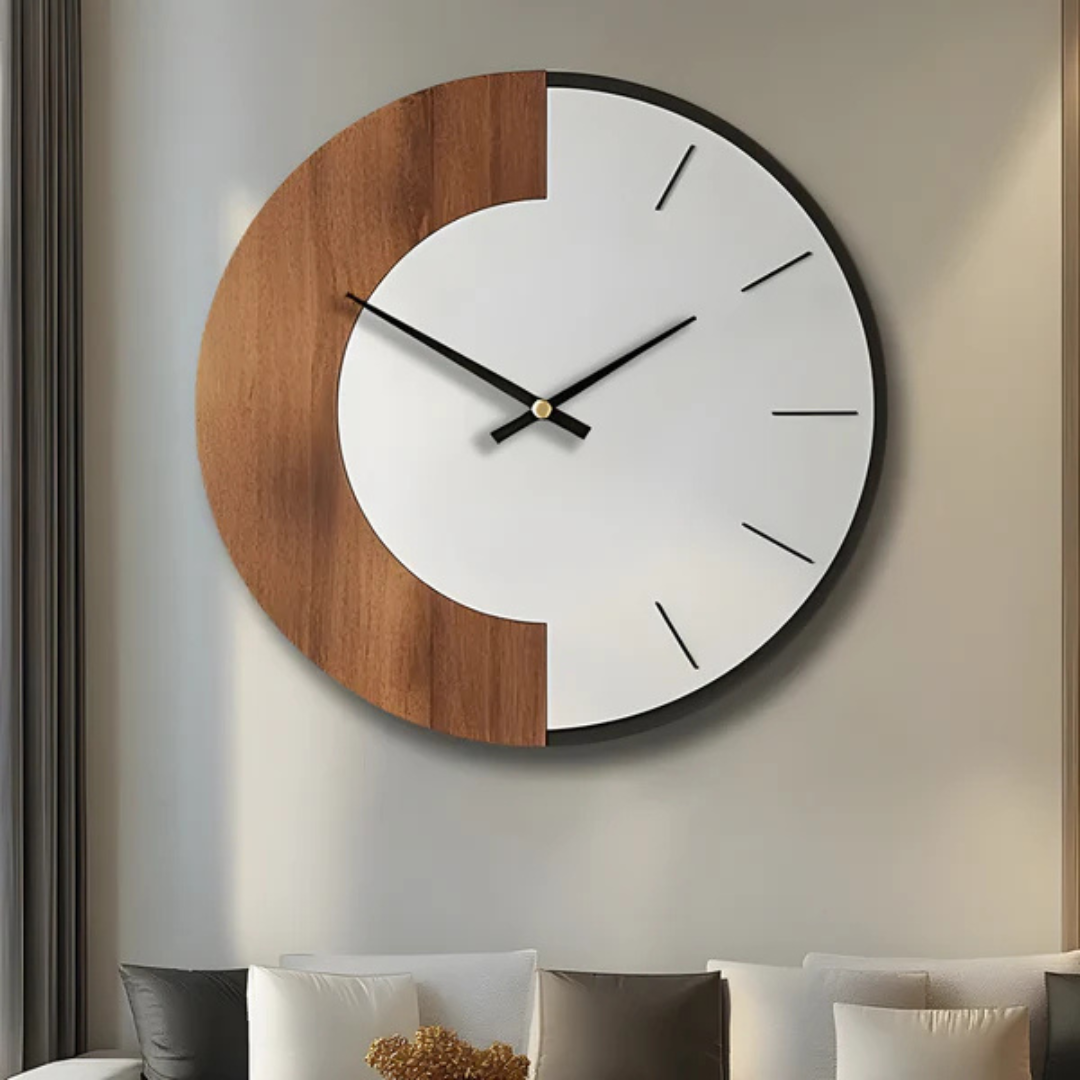 Grote Wandklok van Hout met Stil Kwartsmechanisme – Tijdloos Design voor Elke Ruimte