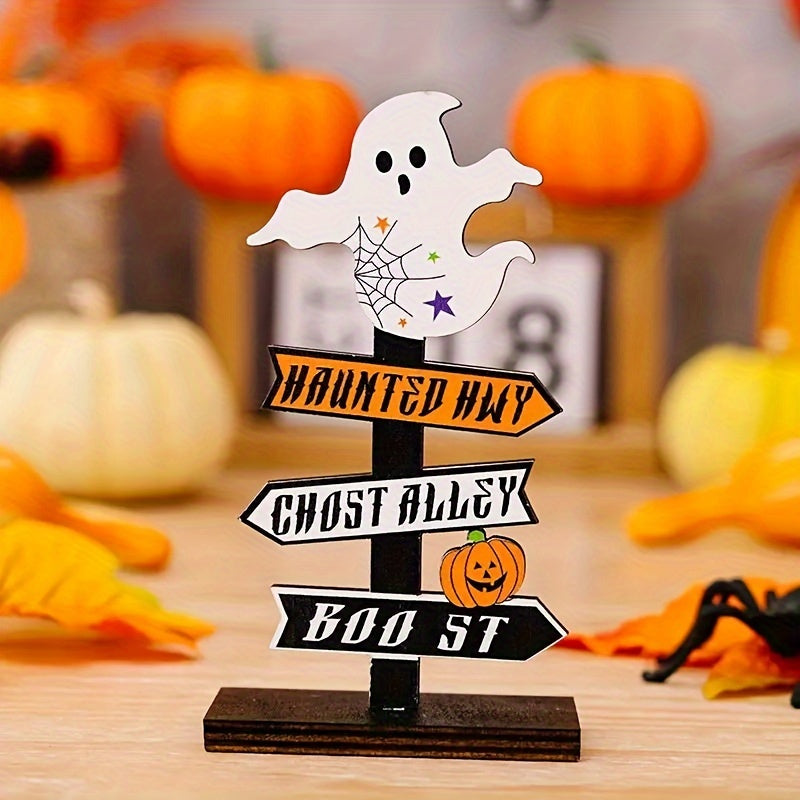 Houten Halloween Pompoen Decoratie – Moderne Tafeldecoratie voor Spookachtige Versiering