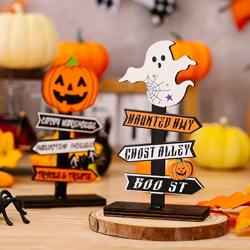 Houten Halloween Pompoen Decoratie – Moderne Tafeldecoratie voor Spookachtige Versiering