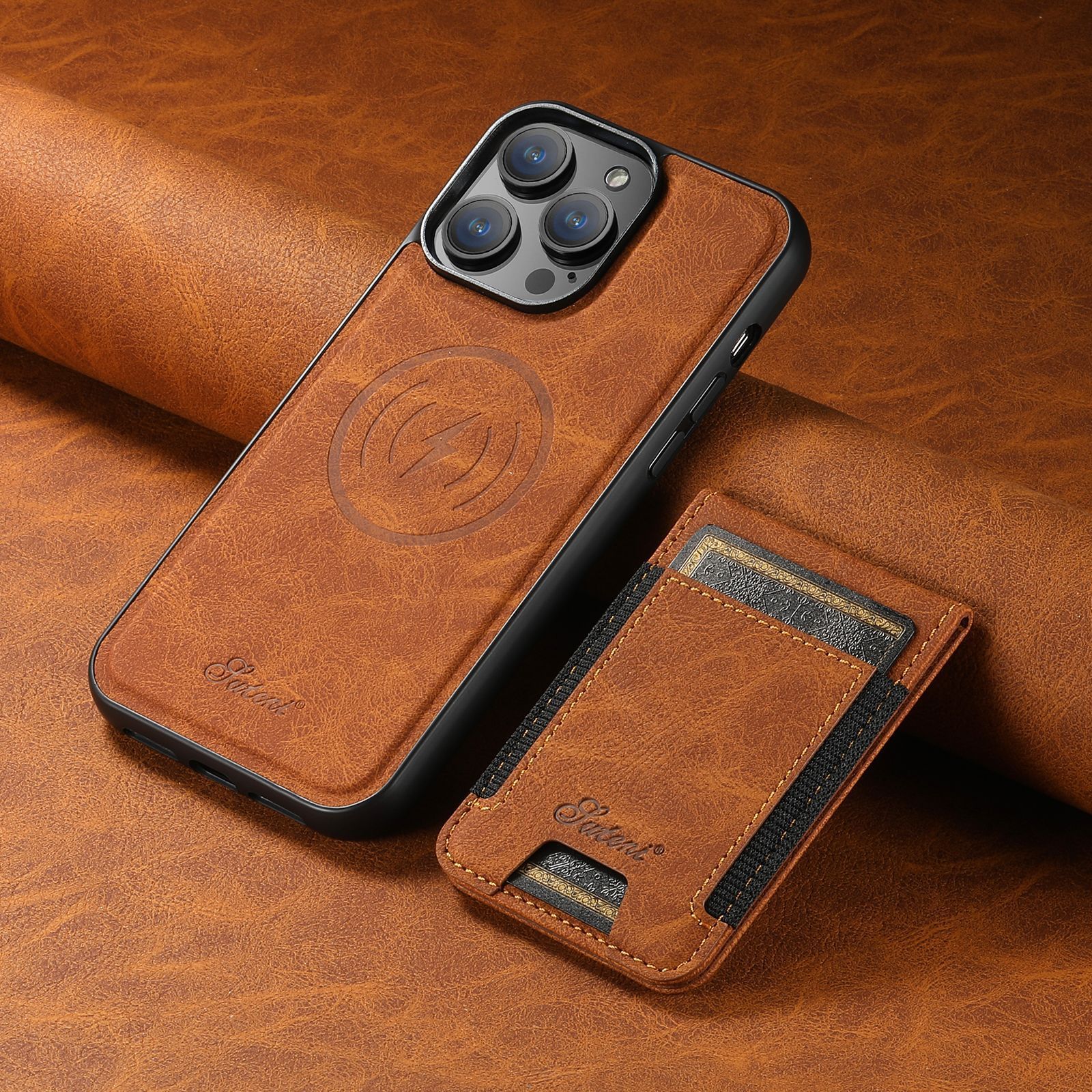 Luxe Telefoonhoes met Kaarthouder en Draadloze Oplaadondersteuning - Duurzaam en Elegant Design