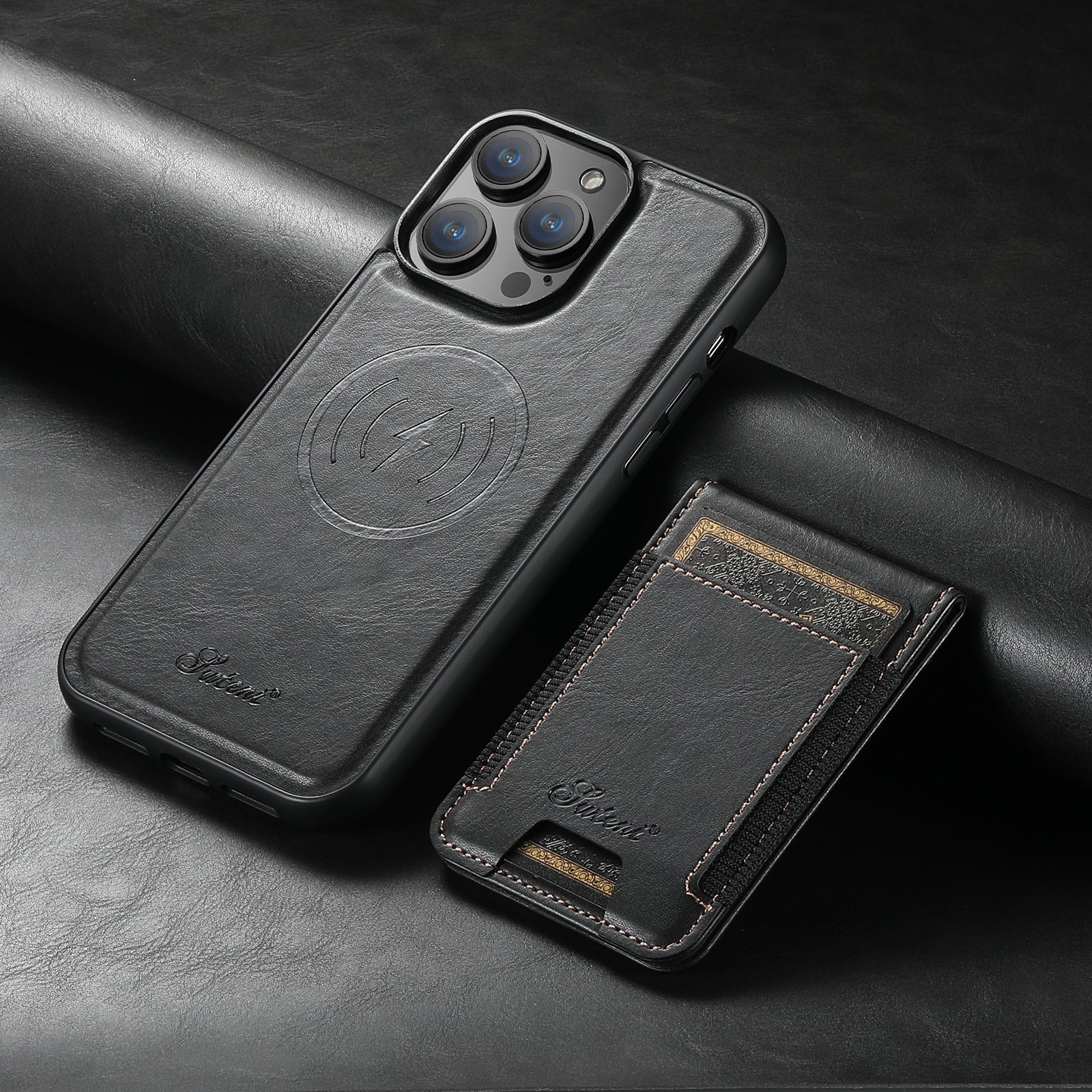 Luxe Telefoonhoes met Kaarthouder en Draadloze Oplaadondersteuning - Duurzaam en Elegant Design