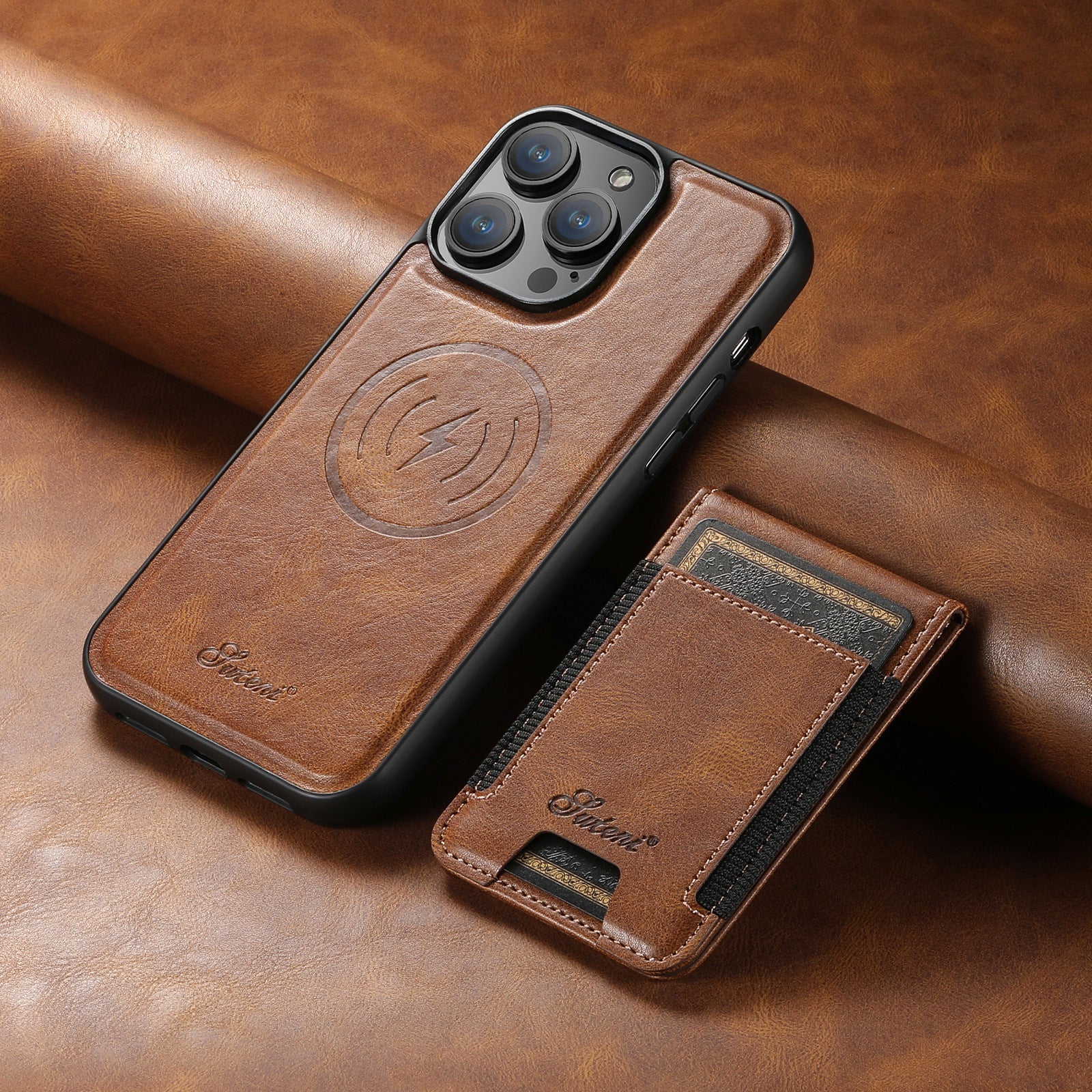 Luxe Telefoonhoes met Kaarthouder en Draadloze Oplaadondersteuning - Duurzaam en Elegant Design