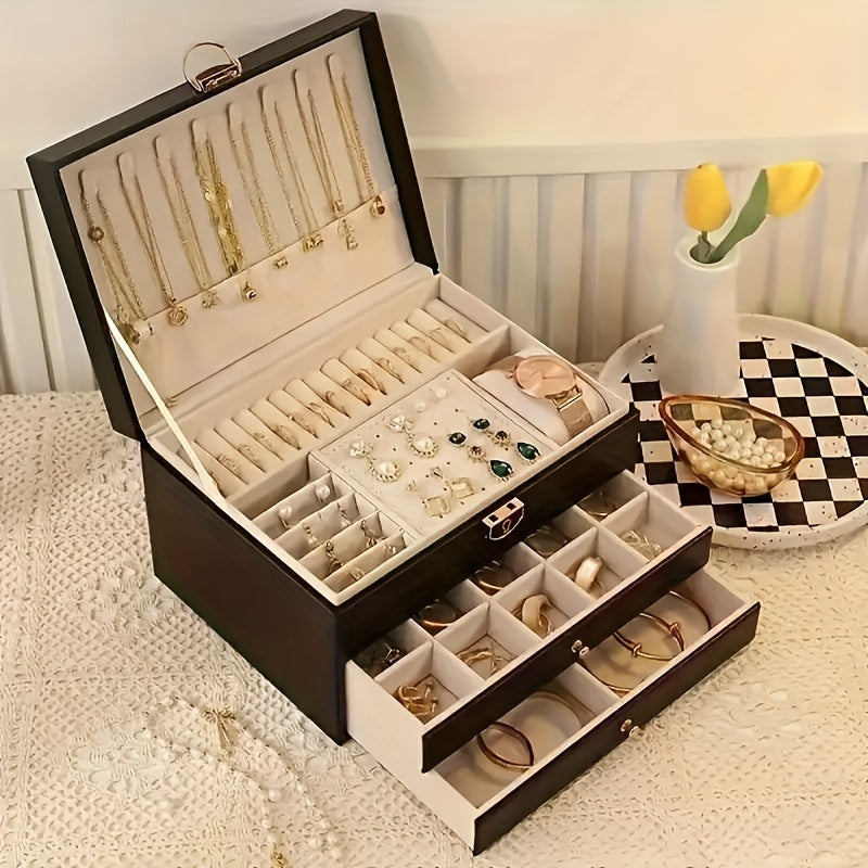 Elegante Sieradenopbergdoos met Meerdere Vakken – Premium Lederen Organizer voor Ringen, Kettingen, Oorbellen en Meer