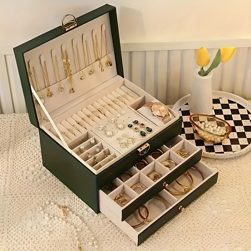 Elegante Sieradenopbergdoos met Meerdere Vakken – Premium Lederen Organizer voor Ringen, Kettingen, Oorbellen en Meer