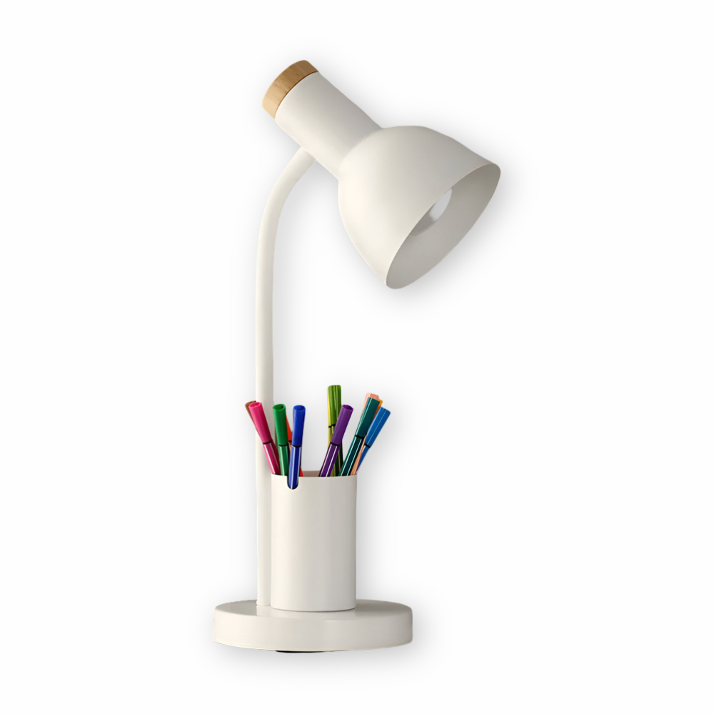 Moderne Scandinavische LED-tafellamp met stijlvolle pennenhouder - oogvriendelijke verlichting voor kantoor, lees- en woondecoratie