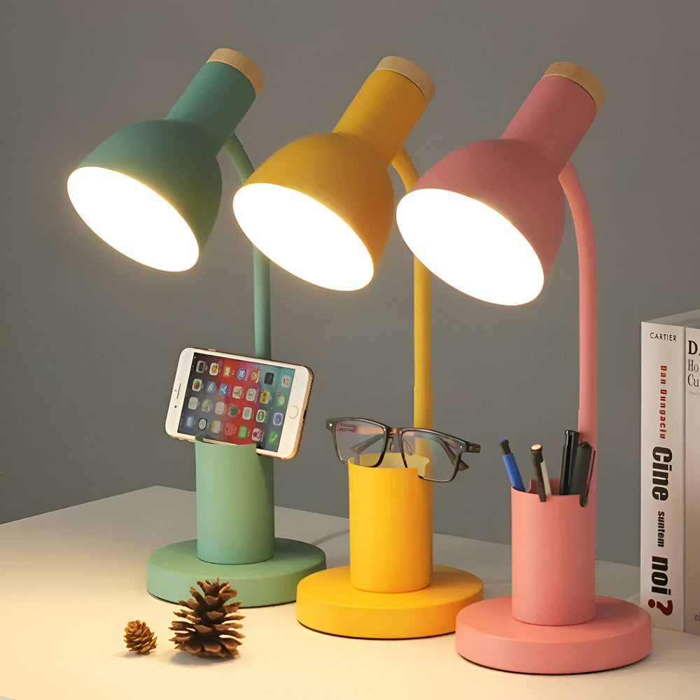 Moderne Scandinavische LED-tafellamp met stijlvolle pennenhouder - oogvriendelijke verlichting voor kantoor, lees- en woondecoratie