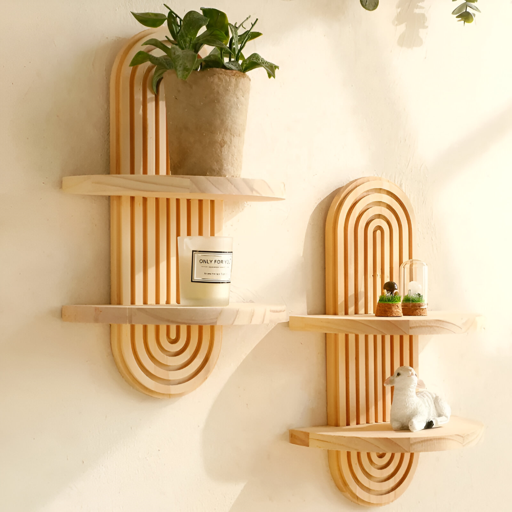 Moderne geometrische houten wandplanken, 35 cm