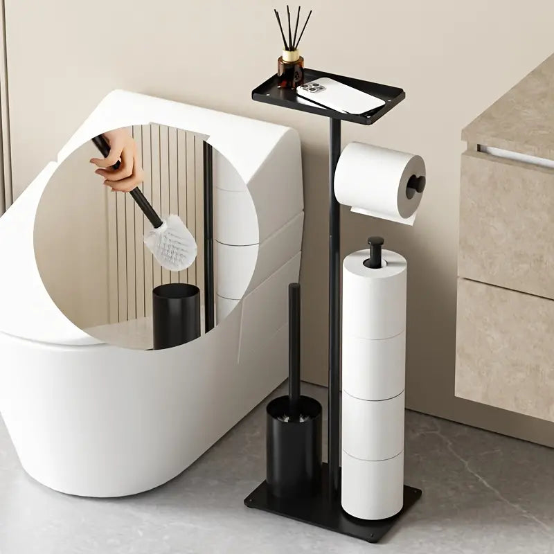 Ruimtebesparende toiletrolhouder met geïntegreerde borstel – stijlvol en functioneel voor moderne badkamers