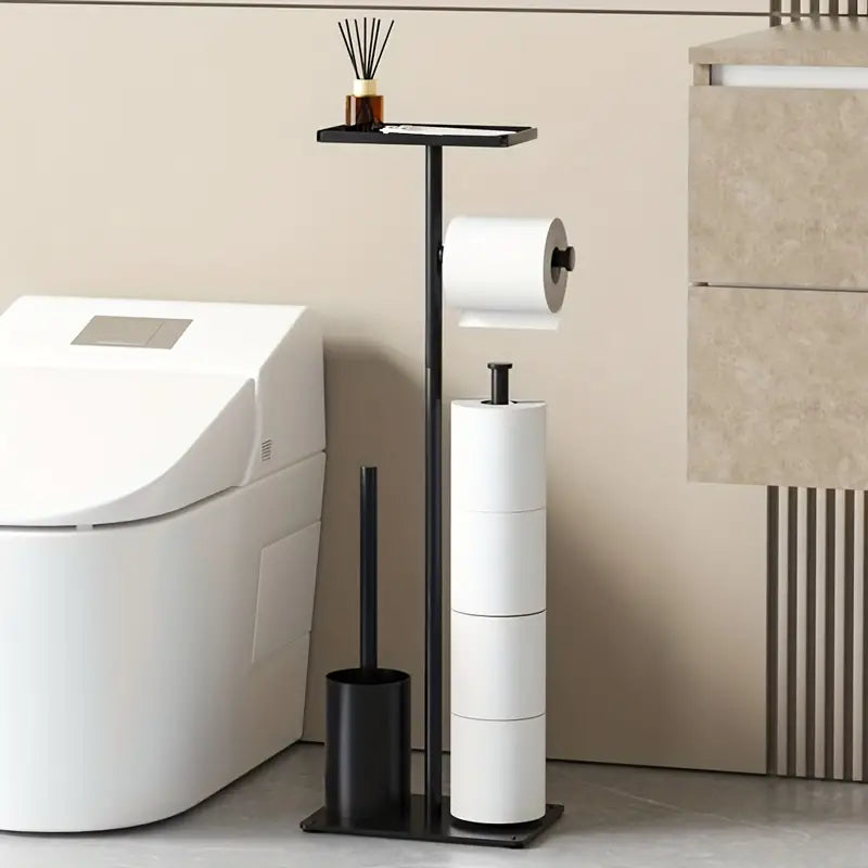 Ruimtebesparende toiletrolhouder met geïntegreerde borstel – stijlvol en functioneel voor moderne badkamers
