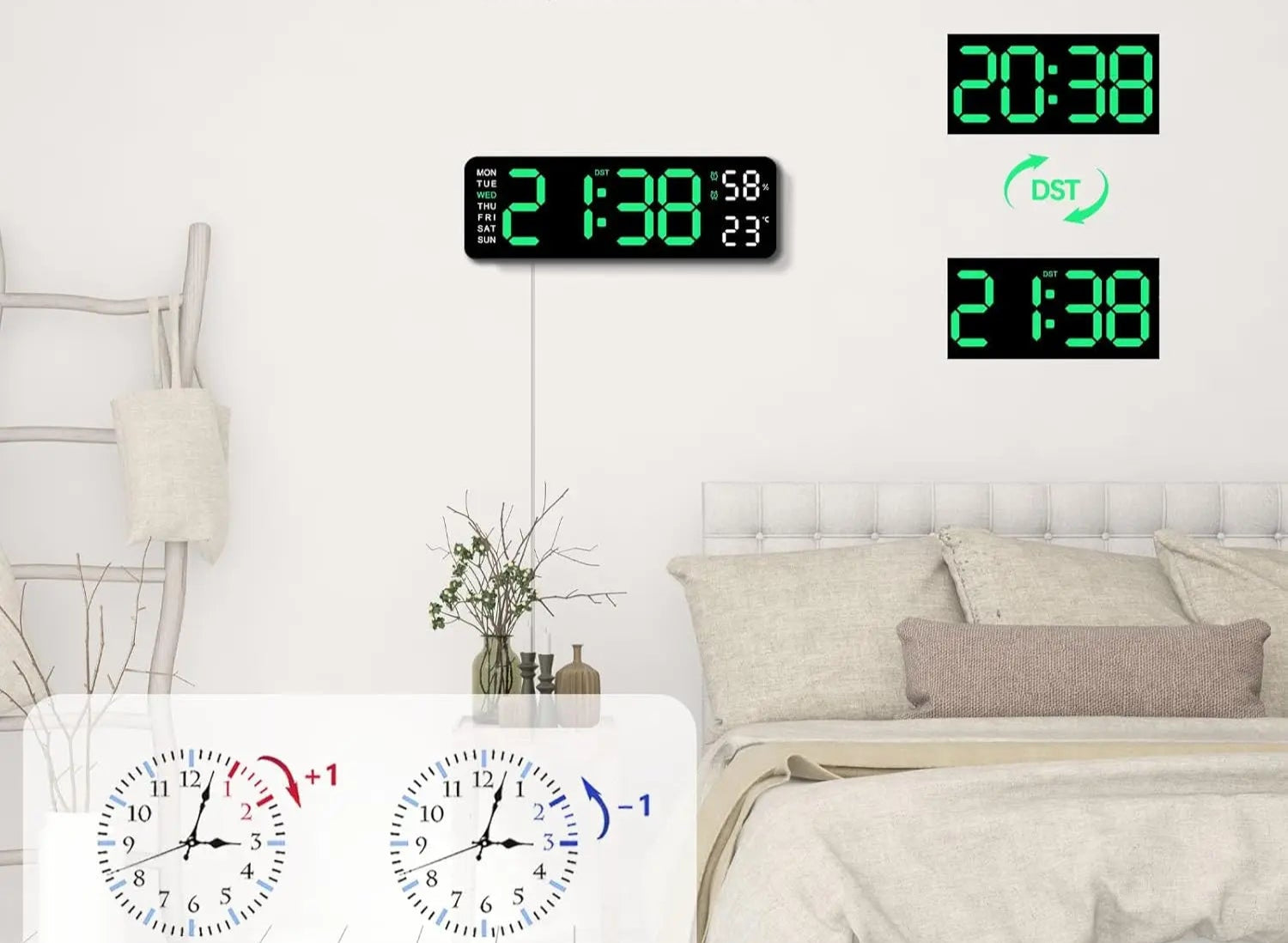 Digitale Wandklok met Dubbele Alarmfunctie en Aanpasbare Helderheid