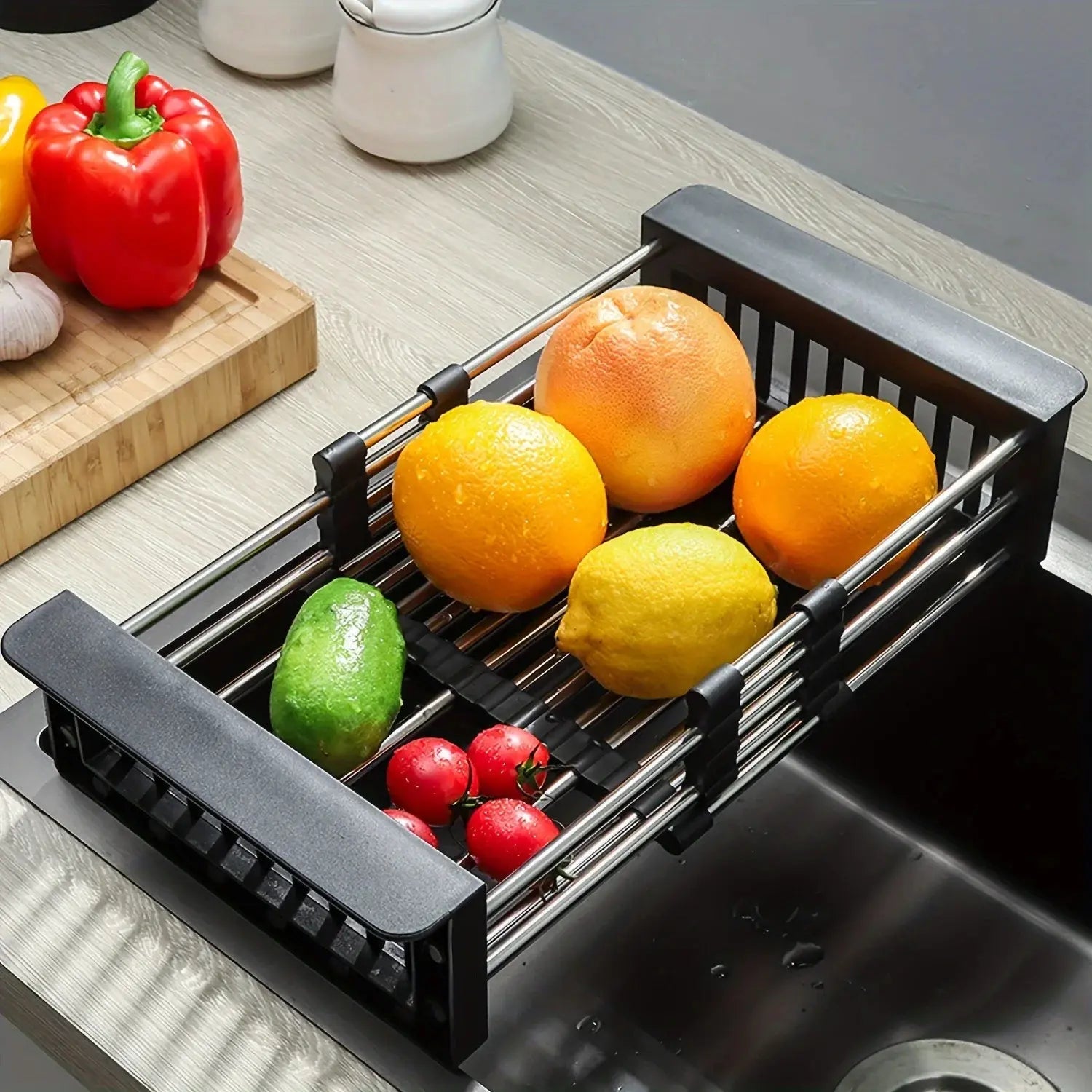 Uitbreidbare afvoermand voor de keuken – Uitbreidbaar voor het afgieten van groenten en fruit