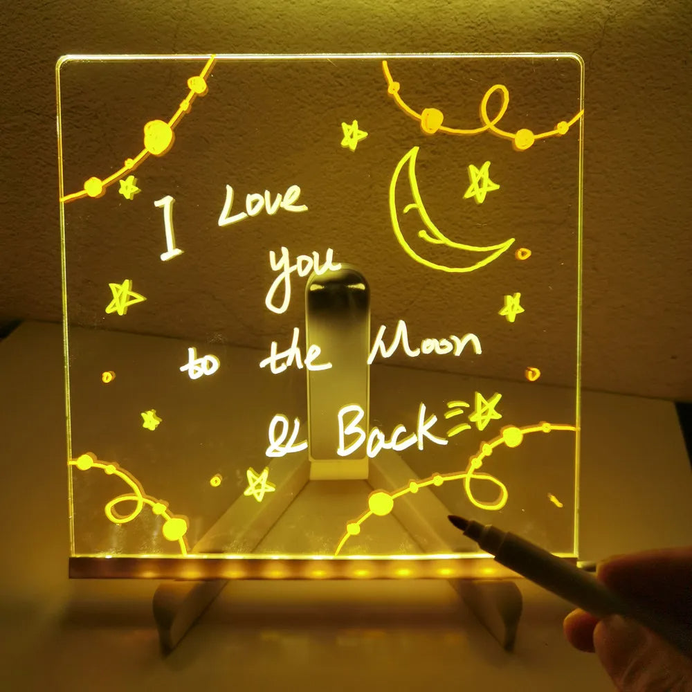 Verlicht Tekenbord voor Kinderen met LED en USB Oplaadfunctie – Herbruikbaar Creatief Tekenschrijfbord met 7 Markers