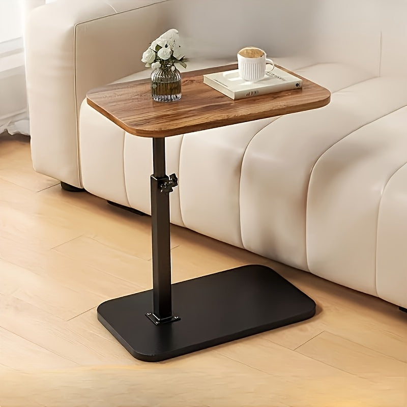 Verstelbare Bijzettafel met Houten Bovenblad en Staalframe – Ideaal voor Bank of Bed, Hoogte 45-80 cm
