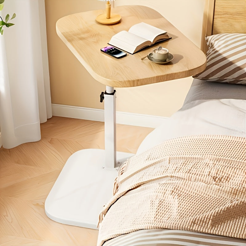 Verstelbare Bijzettafel met Houten Bovenblad en Staalframe – Ideaal voor Bank of Bed, Hoogte 45-80 cm