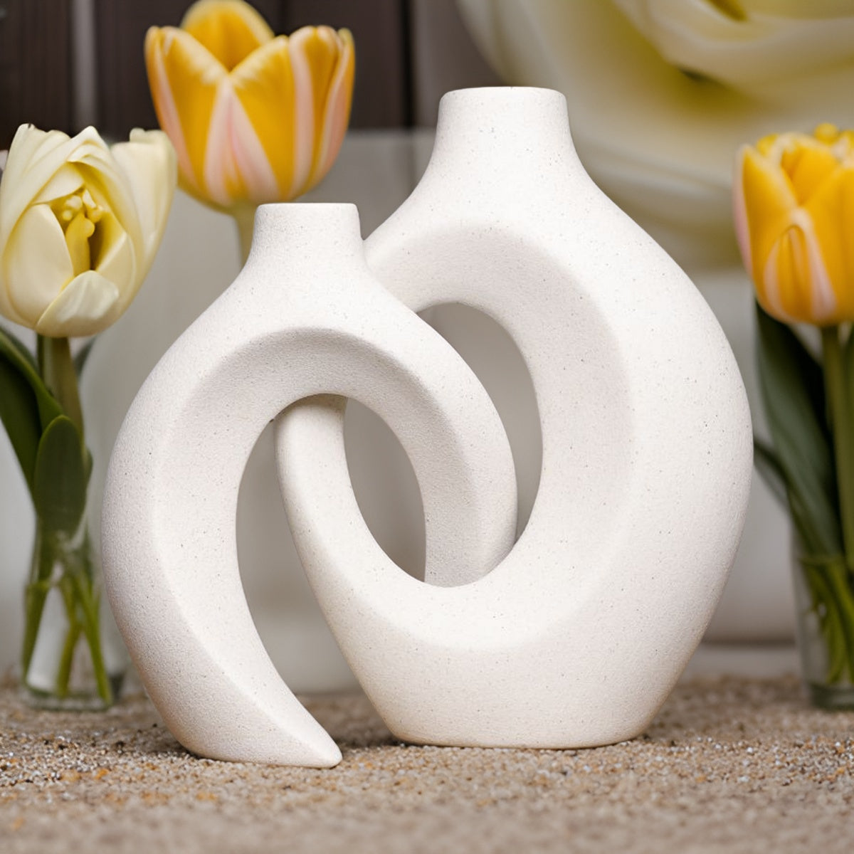Gleora keramische verweven bloemenvaas - elegante vaas voor bloemendisplays