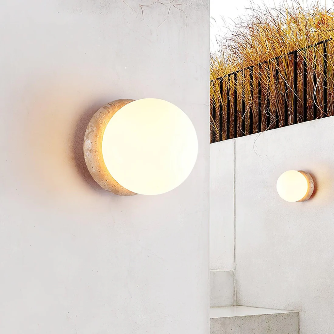 Waterbestendige Buiten Wandlamp van Travertin met Moderne Vormgeving – Eenvoudige Installatie voor Tuin en Terras
