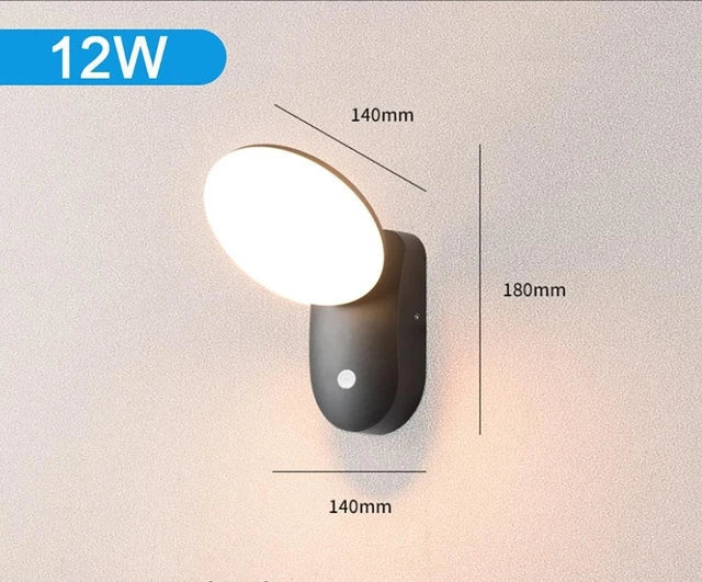 Waterdichte Buiten Wandlamp met PIR Bewegingssensor - 12W LED, Modern Design, IP65, Voor Buitenverlichting