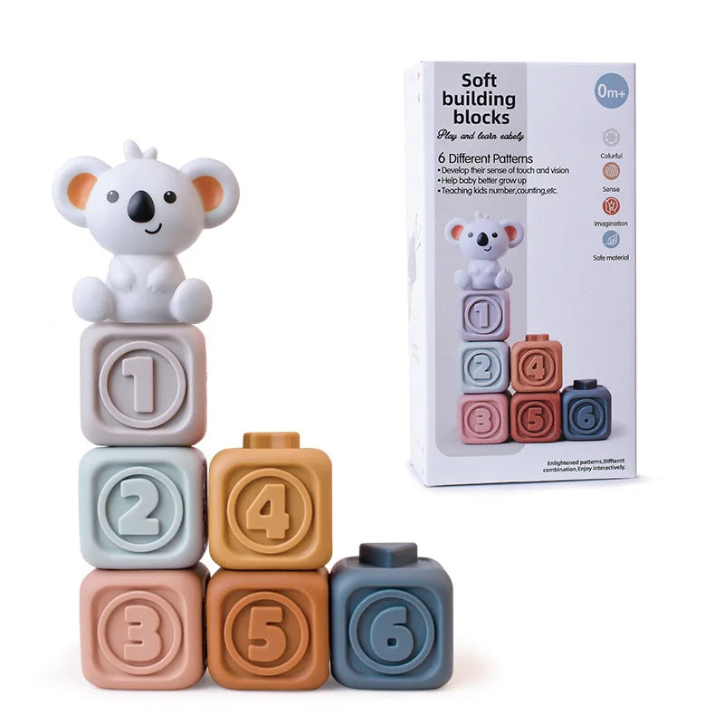 Zachte bouwblokken voor baby's - Sensorische koala-blokjes met bijtringen voor motorische ontwikkeling en tandjes krijgen