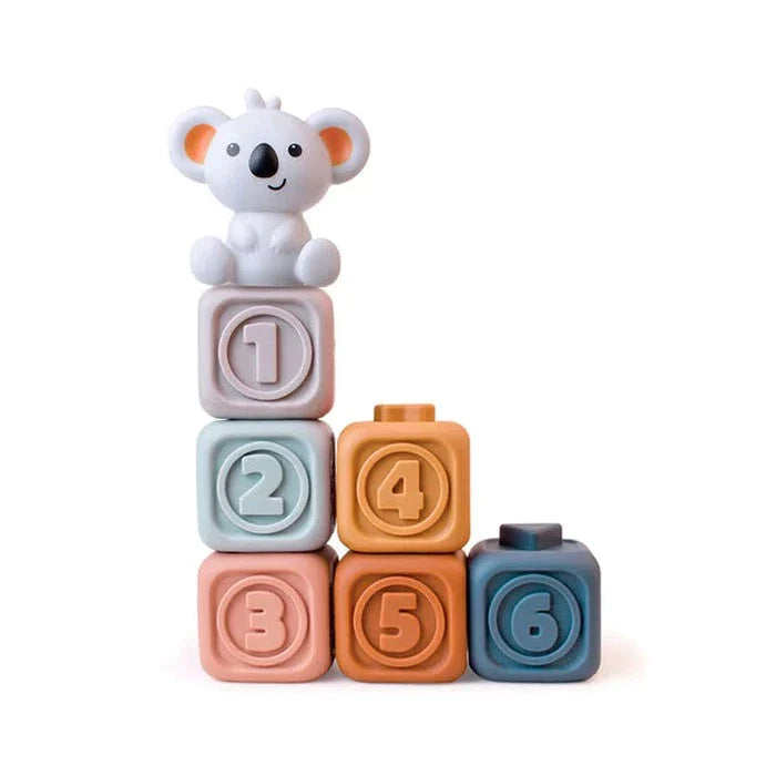 Zachte bouwblokken voor baby's - Sensorische koala-blokjes met bijtringen voor motorische ontwikkeling en tandjes krijgen